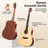 Donner Acoustic Guitar for Beginner Adult Full Size Dreadnought Acustica Guitarra Starter Bundle Kit with Gig Bag Strap Tuner Capo Pickguard String 4 Picks Cloth, Right Hand 41 Inch Natural, DAG-1