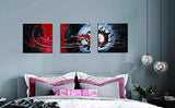 Large Hand-Made Abstract Wall Art for Living Room Bedroom Decoration, Modern Red and Black Knife Palette Oil Painting on Canvas for Home décor, Framed Ready to Hang 16x16 Inch 3 Pieces Set…