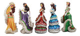 Ebros Set of 5 Day of The Dead Colorful Gowns Traditional Dancer Statues Sugar Skull Vivas