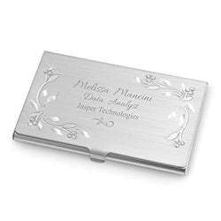 Things Remembered Personalized Silver Vines and Leaves Business Card Case with Engraving Included