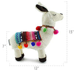 Decorae Plush Llama with Blanket and Pom-Poms, Stuffed Llama Shaped Decorative Pillow