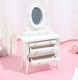 EatingBiting 1:12 Dollhouse Miniature Furniture Bedroom Vintage Wooden White Dressing Table Dollhouse Bedroom Furniture (1/12 Scale), Wooden Vanity Table Set Makeup Dressing Table Desk with Drawers