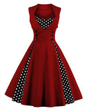 KILLREAL Women's Vintage 50s Polka Dot Print A-Line Sleeveless Cocktail Party Casual Dress Wine Red 3X-Large