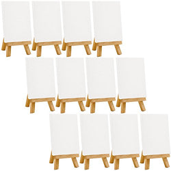 US Art Supply Artists 3"x4" Mini Canvas & Easel Set Painting Craft Drawing - Set Contains: 12