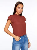 Romwe Women's Elegant Short Sleeve Mock Neck Workwear Blouse Top Shirts Red A S