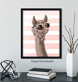 Glamourous Llama - Wall Decor Art Print on a striped light pink and white background - 8x10 unframed print featuring llamas - great gift for relatives and friends