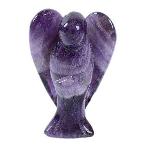 Carved African Amethyst Gemstone Peace Angel Pocket Guardian AngelHealing Statue 1.5 inch