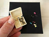 Miniature sewing kit, box with scissors and yarns thread spools, 1:6 scale dollhouse wooden accessories