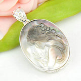 Siam panva Valentine Natural Carved Cameo Shell Gemstone Vintage Silver Necklace Pendant