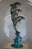 Three Dolphins Fountain Bronze Statue Home Decorative Overreach Each Other - Perfect for Christmas Holiday & Ocean Theme Decoration - 22"x 15"x 68"H