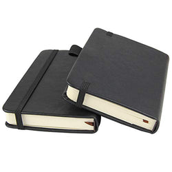 (2-Pack) Pocket Notebook 3.5" x 5.5", Small Hardcover Journal with Pen Holder, Inner Pockets, 100gsm Thick Ruled/Lined Paper, Black
