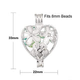 10pcs Silver Flower in Heart Pearl Cage Beads Cage Locket Pendant DIY Jewelry Making-for Oyster