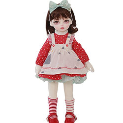 FEENGG 1/6 BJD Doll 10" SD Ball Joint Doll Full Set Clothes Wig Make Up Bow Headdress Spotted Skirt Child DIY Toy Birthday Festival Best Gift for Daughter