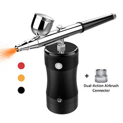 COSSCCI Handheld Airbrush Kit, Mini Air Compressor Spray Gun Single Action USB Rechargeable Airbrush Set for Makeup Art Nail Painting Tattoo Manicure Cakes (Black)