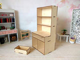 Dollhouse Kitchen Cabinet Hutch. Wooden Miniature Furniture Bookcase 1:6 Scale