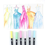 Tombow 56213 Dual Brush Pen Art Markers, Pastel, 6-Pack. Blendable, Brush and Fine Tip Markers