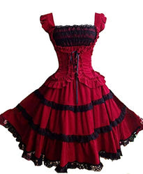 Smiling Angel Girls Lolita Gothic Dress Princess Layers Evening Party Red Dress