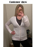 Traleubie Women's Long Sleeve V-Neck Button Down Knit Open Front Cardigan Sweater White M