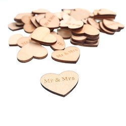 RayLineDo Pack of 50pcs 25MM Buttons Heart Shaped Mr Mrs Wood Embellishments Without Holes for