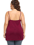 Romwe Women's Plus Size Contrast Lace Criss Cross V Neck Spaghetti Strap Cami Tank Top Red 1X