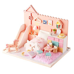 Spilay DIY Dollhouse Miniature with Wooden Furniture Kit,Handmade Mini Home Craft Animal Style Model Plus with Dust Cover & Music Box,1:24 Scale Creative Doll House Toys for Teens Adult Gift P02