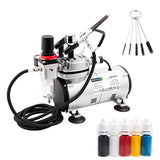 Timbertech Airbrush Kit AS18-2K, Multi-Purpose Gravity Feed Dual-Action Airbrush with Airbrush Compressor, 5 Primary Opaque Colors Acrylic Paint, Hose, Holder for Airbrush Painting