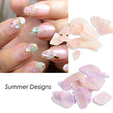 6 Grids Crushed Shell Stones Nail Art Glitters Sequins - Holographic Nail Art Foil Glitter Flakes -Shiny Gold Nail Powder Foils Flake Colorful Nail Shell Stones Sticker Manicure Accessories Decoration