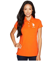 U.S. Polo Assn. Women's Neon Logos Short Sleeve Polo Shirt, Orange Mandarin, M