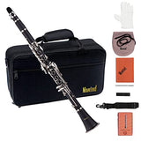 Mowind Clarinet Bb Flat 17 Keys Beginner Student Clarinet Woodwind Instrument with 2 Barrels Carry Case Clarinet Cleaning Kit