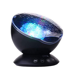 TOMNEW Mermaid Decor Remote Control Night Light Ocean Wave Projector 7 Colorful Ceiling Mood Lamp with Bulit-in Speaker Music Player for Baby Adults Bedroom Living Room (Black)