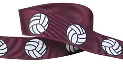 HipGirl Brand Printed Grosgrain Ribbon,  5 -Yard 7/8-Inch Volleyball Up Close,  Maroon (Burgundy)
