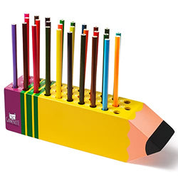 GAMENOTE Wooden Pen & Pencil Holder for Classroom 30 Numbered 0.45 Inch Holes Pencil Shape Pencil Organizer for Colored Pencils Paint Brushes Makeup Brush Crayon School Teacher Supplies