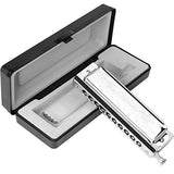 Chromatic Harmonica Professional Grade 10 Hole 40 Tone Key of C Stainless Steel Heavy Duty with Case & Cleaning Cloth for Professional Player,Band,Beginner,Students,Children,Kids