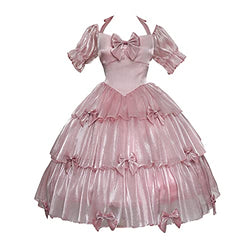 yiranyijiu Womem's Elegant Solid Color Party Dress Puff Sleeve/Sleeveless Halter Dress (M, Pink)