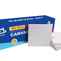 COLOR MAGIC Mini Stretched Canvas 4x4 Inch/24 Pack - Square Canvas for Kids, Ideal for Painting & Craft
