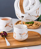 Jusalpha Marble Porcelain Teapot Set, Modern Japanese Tea Pot with Infuser for Loose Tea (40 OZ), 4-Piece Tea Cups (6.7 OZ) with Bamboo Tray - Tea Cups Set for Home and Restaurant, FDJPT4 (White)