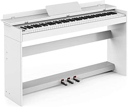 88-Key Weighted Digital Piano, Electric Upright Piano with 3-Pedal Unit Board, LCD Screen, Multi-Functional Full Size Keyboard and Power Adapter for Beginner/Adult (White(without Piano Bench))