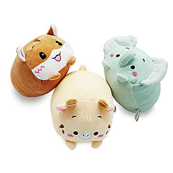 Plush Toys Set, 3Pcs Stuffed Animals with Elephant, Deer and Hamster, Creative Decoration Cuddly Plush Pillows 9" for Kids Girls Boys (Elephant/Deer/Hamster)