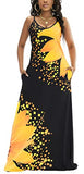 Sunflower Maxi Dresses for Women Summer Casual Floral Printed Bohemian Spaghetti Strap Floral Long Maxi Dress with Pockets(Black,Medium)