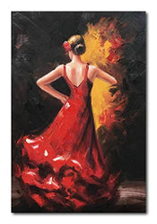 Paimuni Dancing Lady Oil Paintings Hand Painted Attractive Woman Dancer in Red Dress Canvas Wall Art Ready to Hang Wall Decor (24x36 Inches)