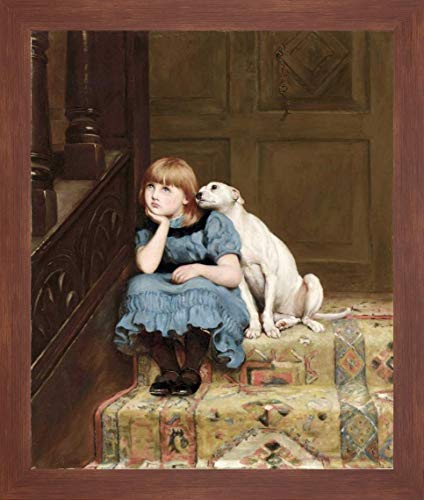Sympathy by Briton Riviere - 14" x 16" Framed Giclee Canvas Art Print Walnut Finish - Ready to Hang