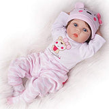 Seedollia Real Life Reborn Baby Doll Girl Silicone Open Blue Eyes Newborn 22 inch Pink Cute Bear Outfit