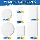 FIXSMITH 21 Pack Stretched Canvases, Multi Pack - 4x4", 5x7", 8x10", 9x12", 11x14", Round Canvas 12x12", 8x8" (3 of Each), 100% Cotton, Primed Canvases for Acrylic, Oil, Wet or Dry Art Media