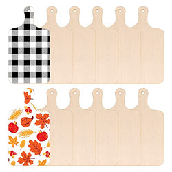 10 PCS Wood Craft Cutting Board Mini Food Serving Board Unfinished Wooden Paddle DIY Cutouts with Handle for Painting Fall Thanksgiving Christmas DIY Crafts Kitchen Home Decor, 11.8 x 6.3 Inch