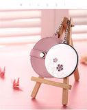 MILESI Women's Cherry Blossom Round Pink Makeup Mirror with Leather Holster