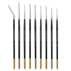Dainayw Fine Detail Paint Brush Set - 9 Pieces Miniature Brushes for Watercolor, Acrylic Painting, Airplane Kits, Face, Nail, Scale Model Painting, Line Drawing