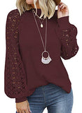 MIHOLL Women’s Long Sleeve Tops Lace Casual Loose Blouses T Shirts (Wine Red, X-Large)