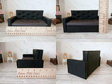 Miniature Dollhouse Sofa, Modern Black Leather Upholstered Furniture 1:6 scale.