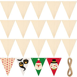 20 Pieces Unfinished Hanging Wood Sign Triangle Wood Cutout Blank Hanging Decorative Wood Plaque DIY Blank Wood Slice Wooden Slices Banners with 32.8 Feet Linen Rope for Painting Writing DIY Craft