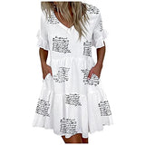 Ulanda-Dresses for Women, Women's Casual Dresses Summer Flowers Bell Sleeve Ruffle Hem Loose Swing Tunic Midi Dress